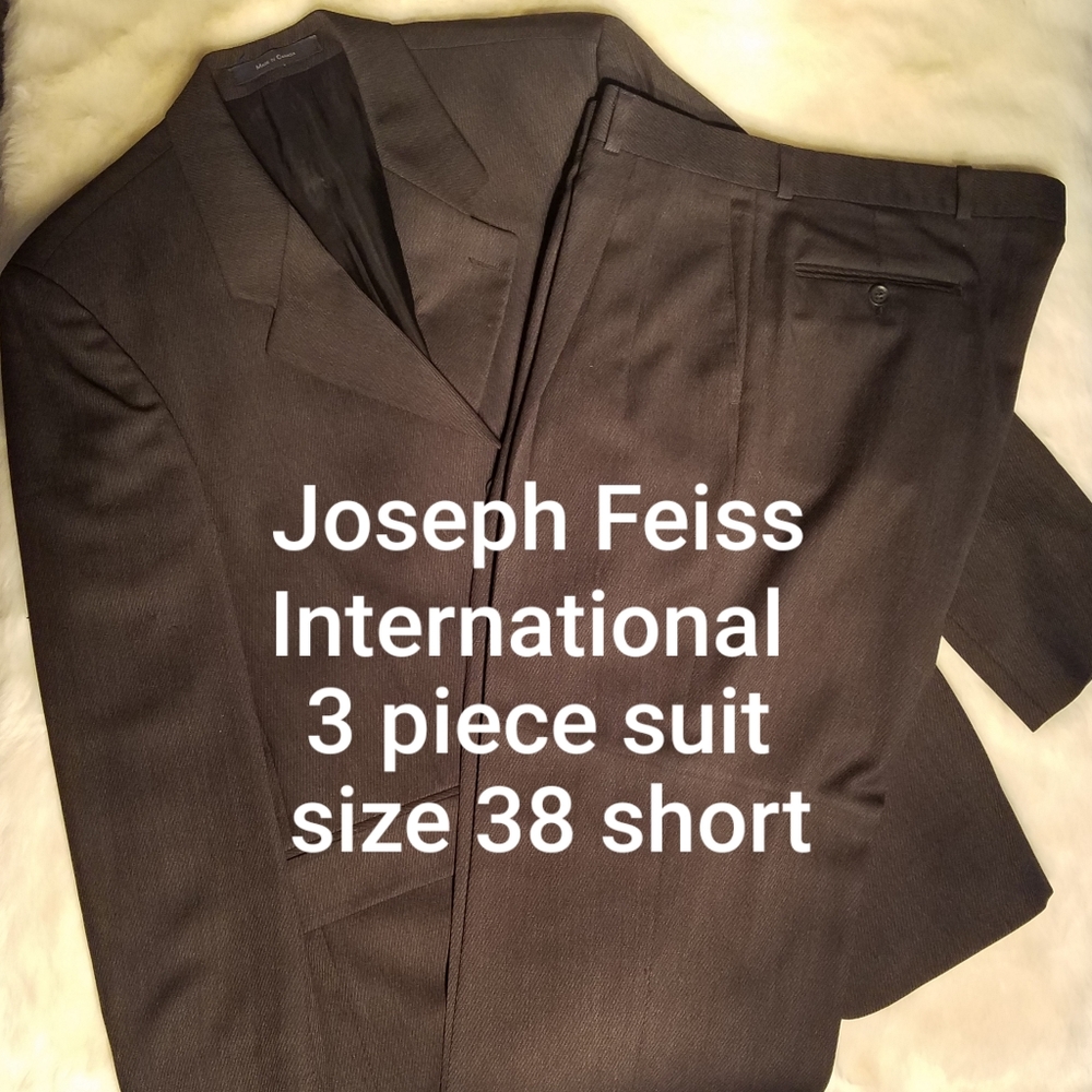 Joseph Feiss Int'l Black 3 Piece Suit sz 38 short